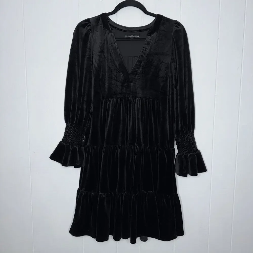 Pomander Place Women’s Black Velvet Kenzo Dress Size Medium - Picture 1 of 6